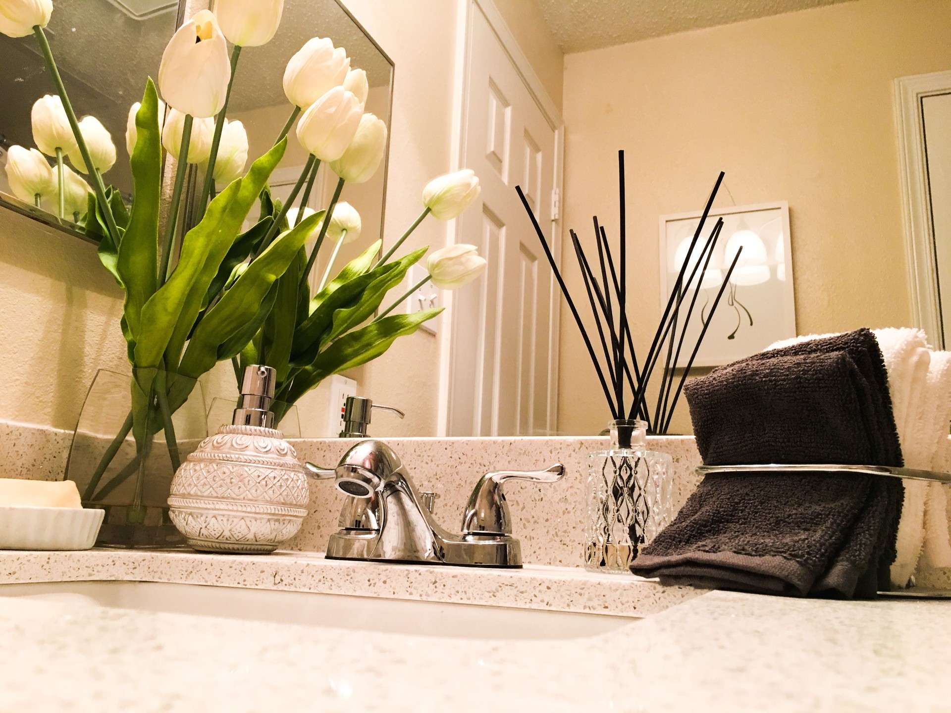 Elegant bathroom interior tulips